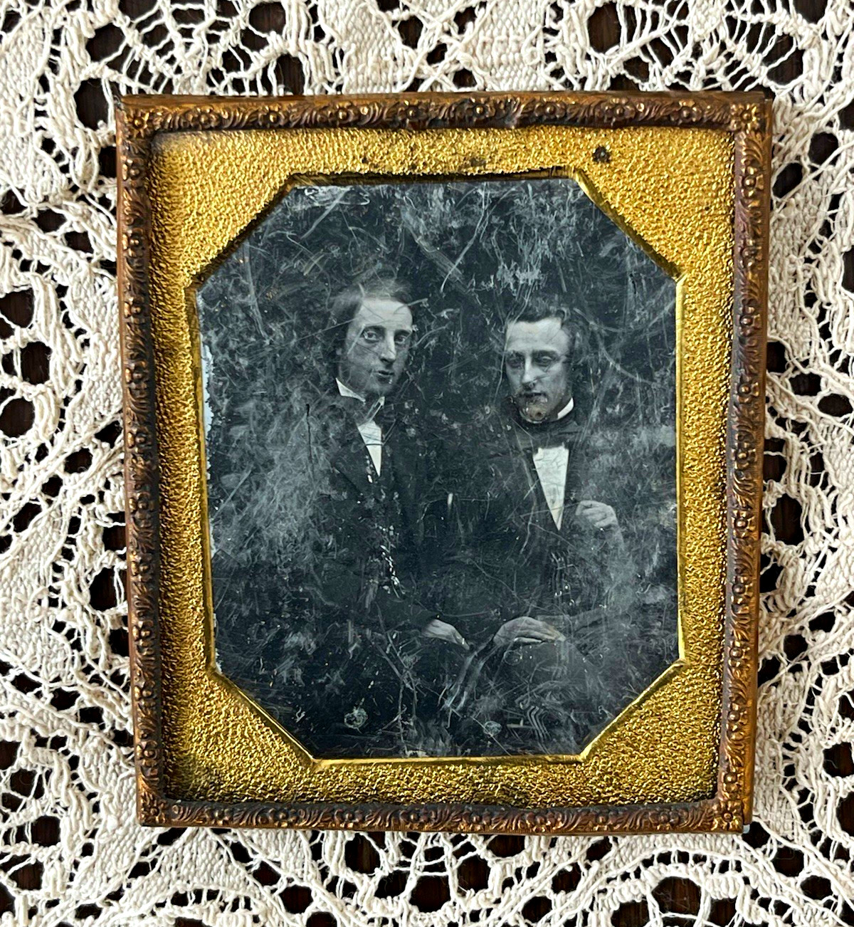 Antique Daguerreotype of Two Men - 1/6th Plate, No Case Antique Daguerreotype of Two Men - 1/6th Plate, No Case