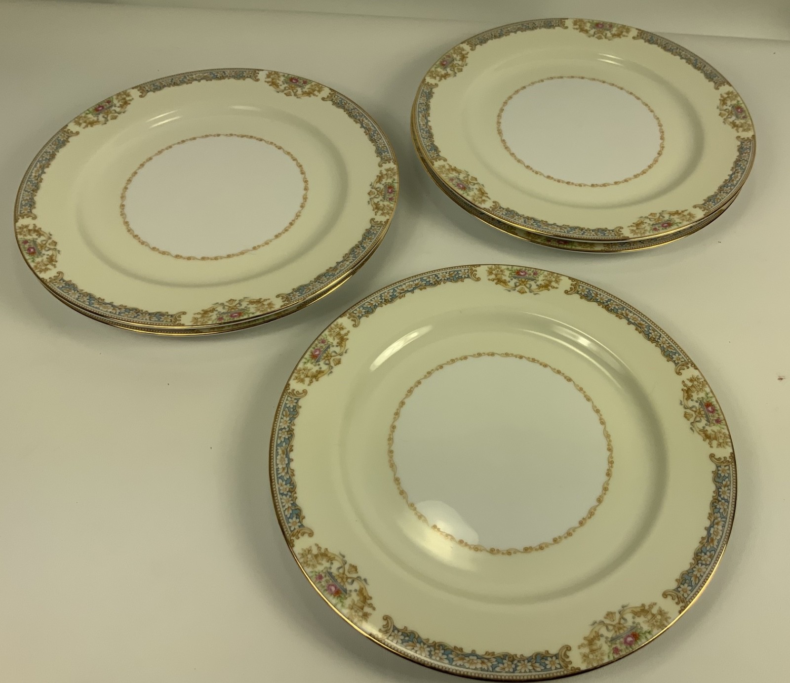 5 pcs Antique NORITAKE #N12 China Dinner Pates 10” Blue Urns GOLD Trim c 1947 5 pcs Antique NORITAKE #N12 China Dinner Pates 10” Blue Urns GOLD Trim c 1947