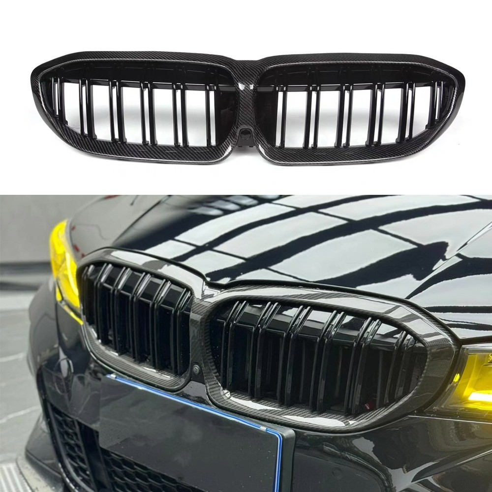 Real Carbon Fiber Front Kidney Grilles For BMW 3 Series G20 330i M340i 2019-2022
