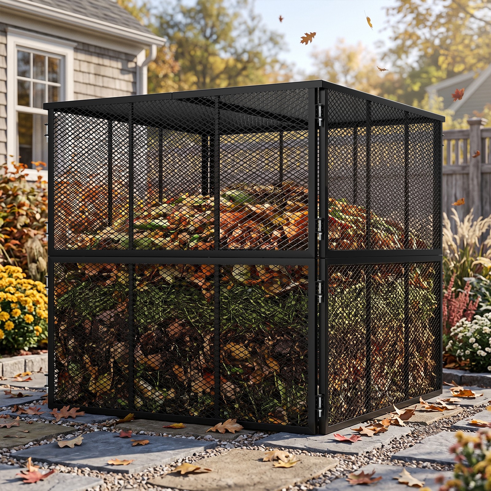 XXL 233.8 Gal Metal Composter Bin, Modular 2-in-1 Outdoor Garden Heavy Duty Lid