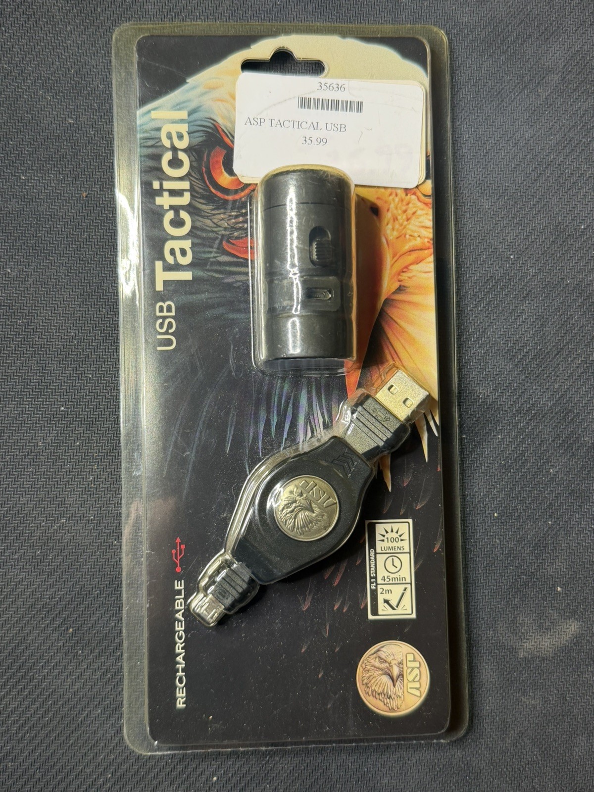 ASP USB Tactical Rechargeable Flashlight With Retractable Cord 35636 NEW, Read ASP USB Tactical Rechargeable Flashlight With Retractable Cord 35636 NEW, Read