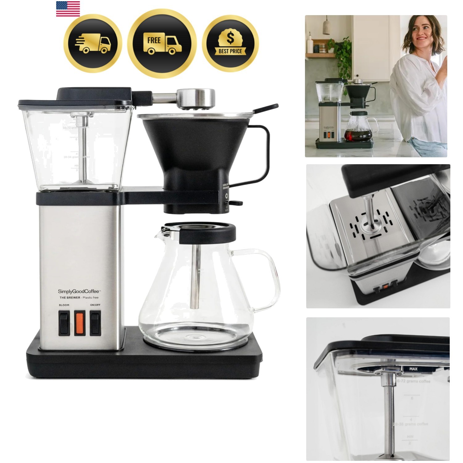 THE BREWER - Plastic-Free. Coffee Maker/Coffee Machine. 8 Cup Automatic Drip ... THE BREWER - Plastic-Free. Coffee Maker/Coffee Machine. 8 Cup Automatic Drip ...