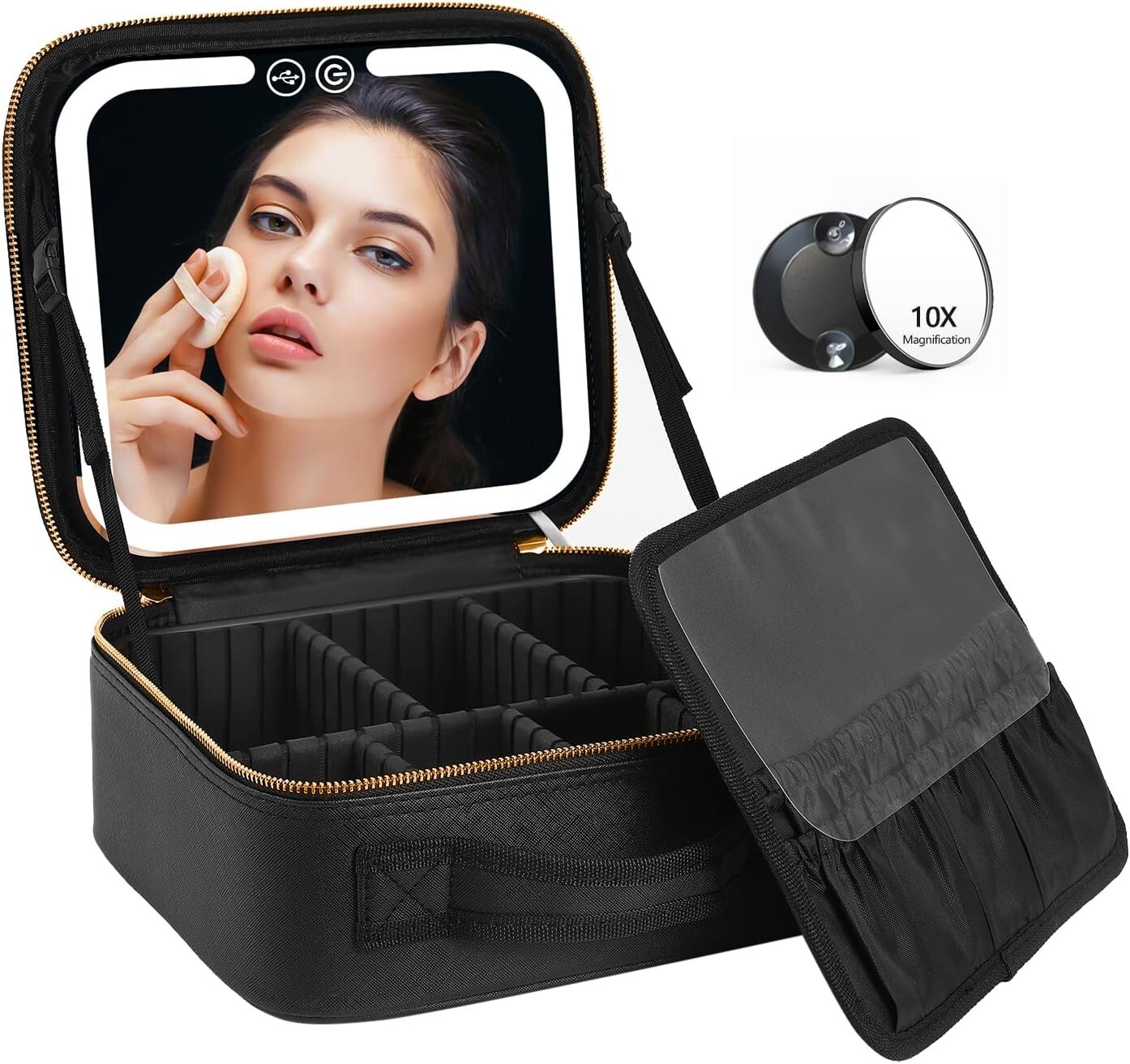 Travel Makeup Bag with LED Lighted Makeup Case with Mirror 3 Color Setting Travel Makeup Bag with LED Lighted Makeup Case with Mirror 3 Color Setting