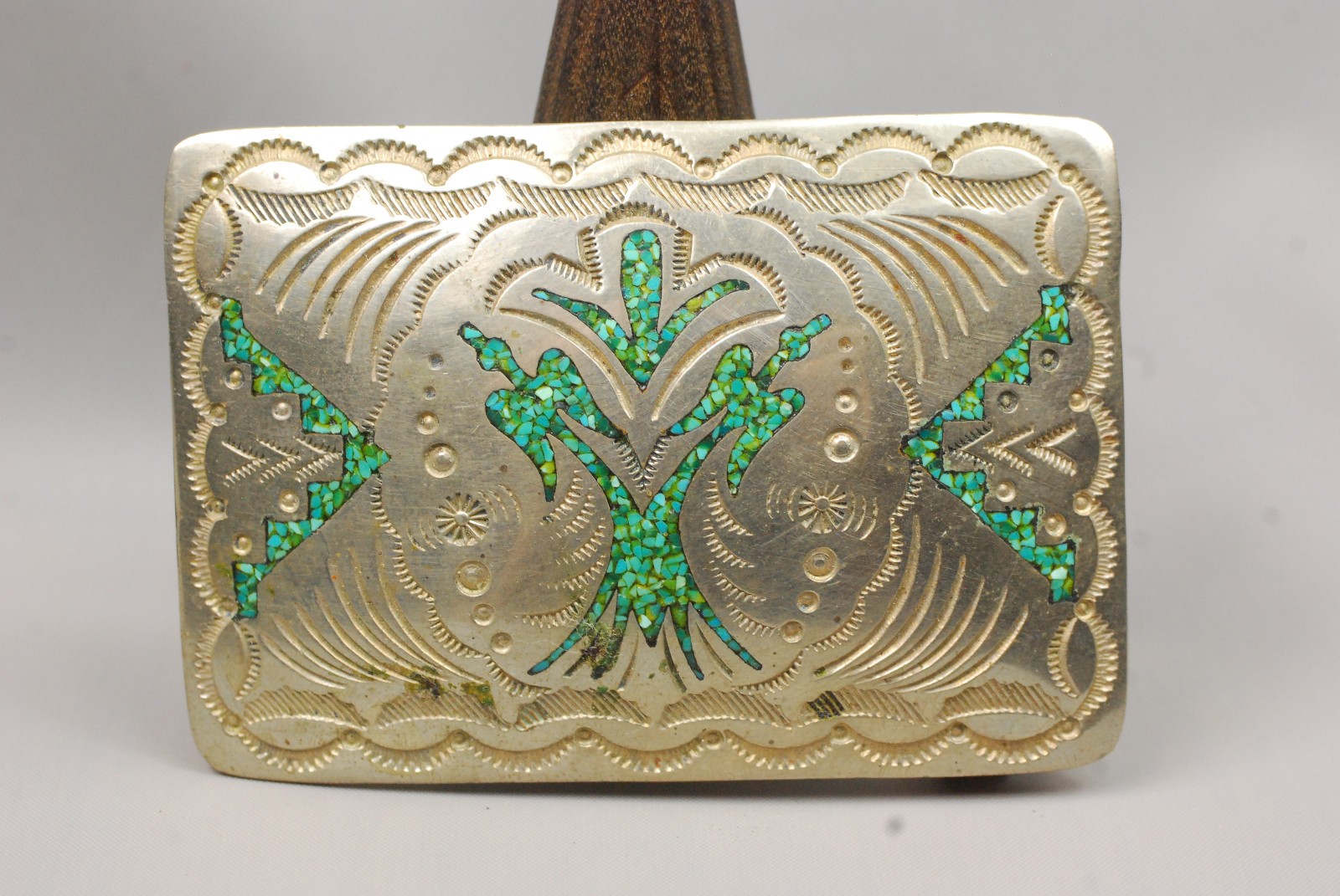 Vintage Navajo Sterling Silver Inlaid Turquoise Belt Buckle Signed Nakai Vintage Navajo Sterling Silver Inlaid Turquoise Belt Buckle Signed Nakai