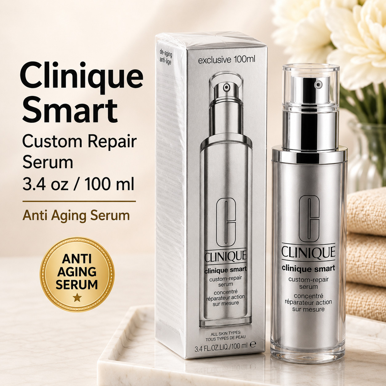 Clinique Smart Custom-Repair De-Aging Serum 3.4 oz / 100 mL  Brand New Boxed