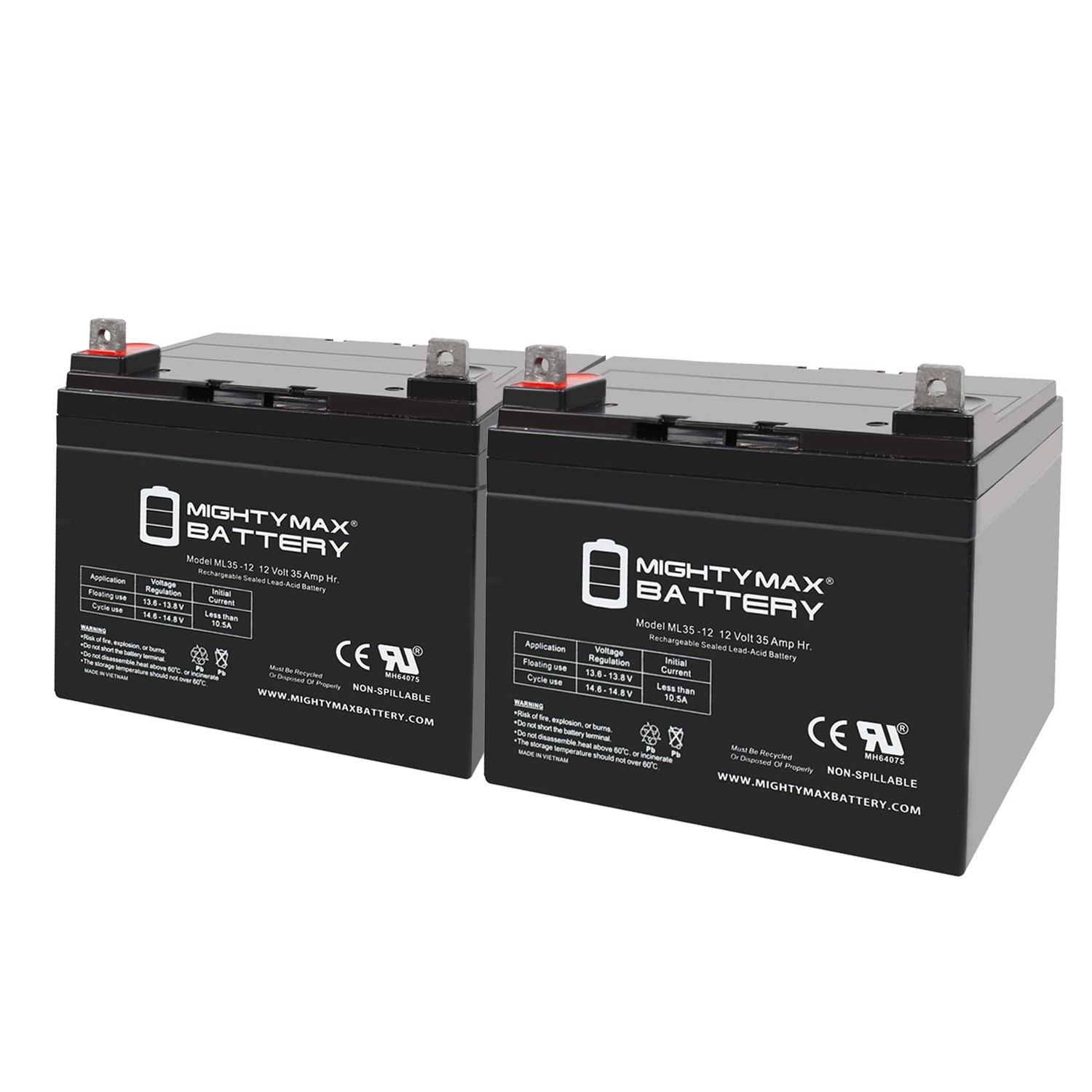 Mighty Max 2 Pack - 12V 35AH SLA Battery for Medical Mobility Scooter Wheelchair