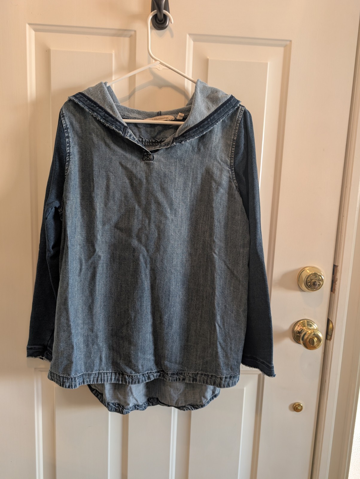 Soft Surroundings Denim Pull Over Shirt Hoodie L