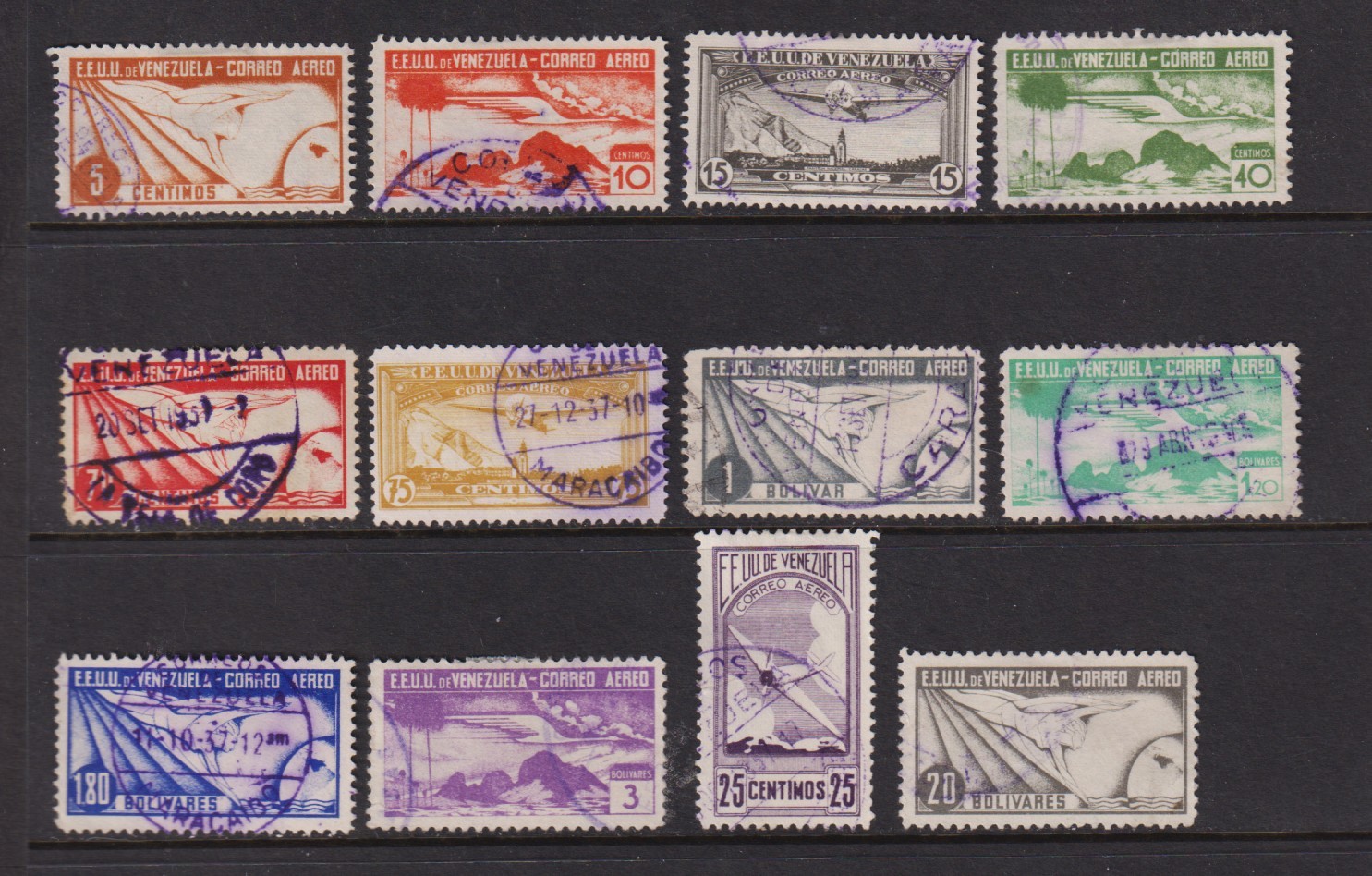 Venezuela - 12 from 1937 airmail set, cat. $ 38.00 Venezuela - 12 from 1937 airmail set, cat. $ 38.00