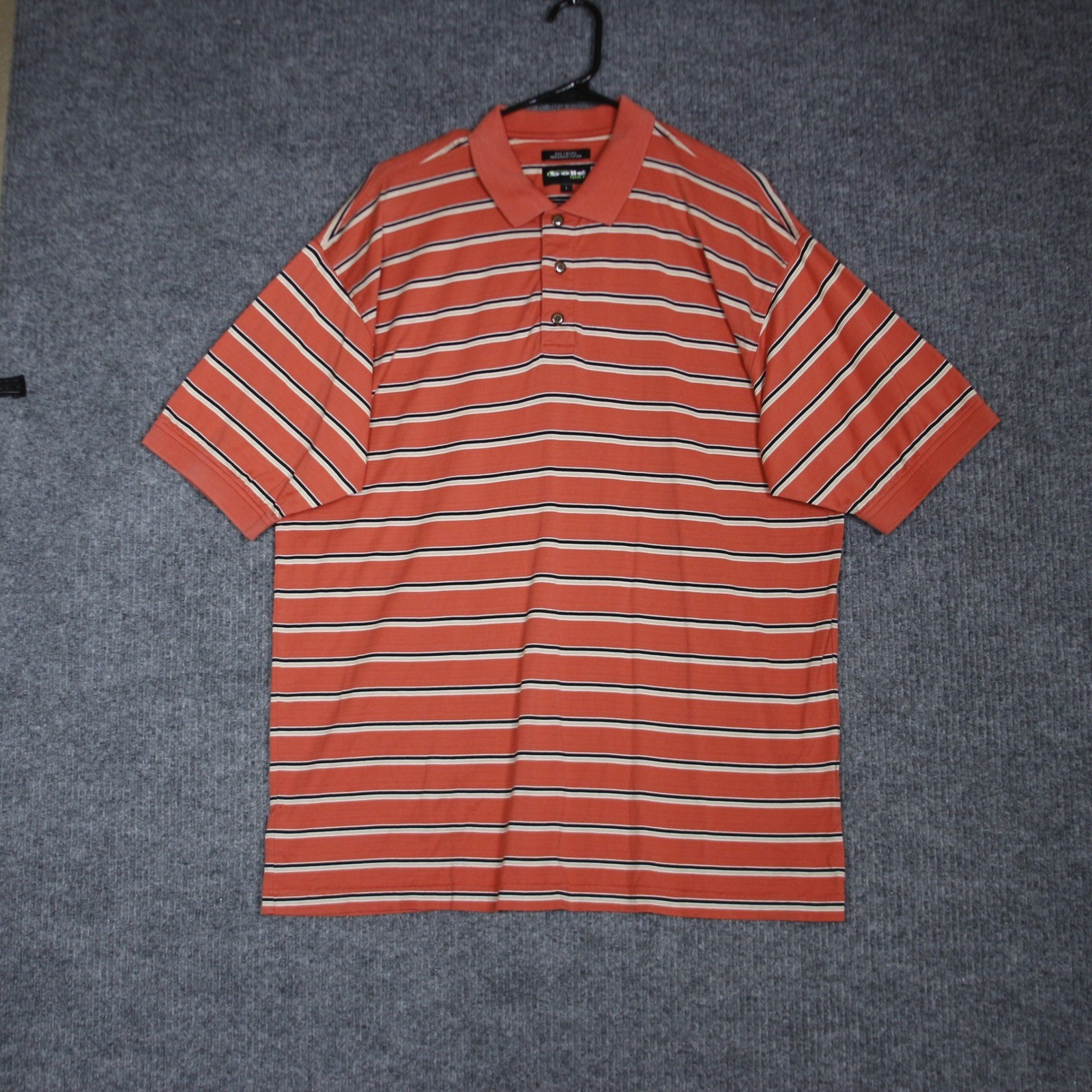 Bolle Golf Mens Orange Striped Polo Shirt Large 60s Two Ply Mercerized Cotton
