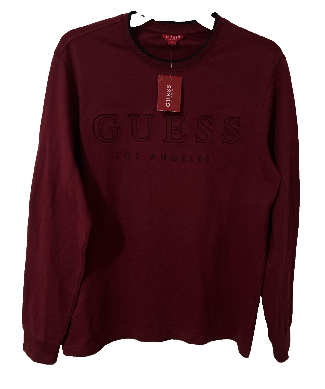 Men’s NWT Guess Los Angeles Red T-Shirt Long Sleeve Size S Crew Neck