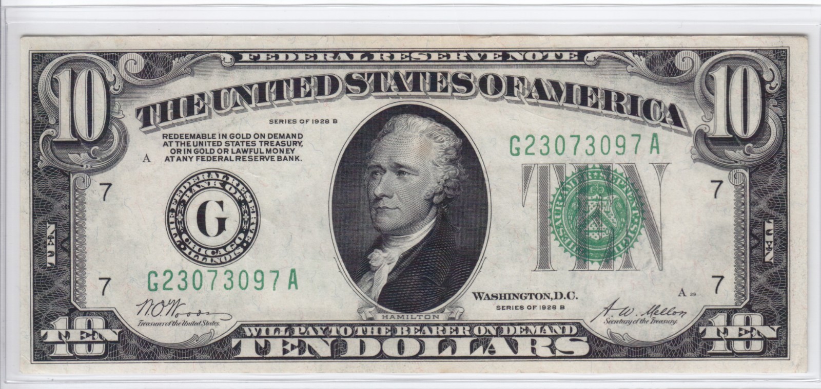 1928B $10 Federal Reserve Note Chicago IL FR#2002-G G23073097A