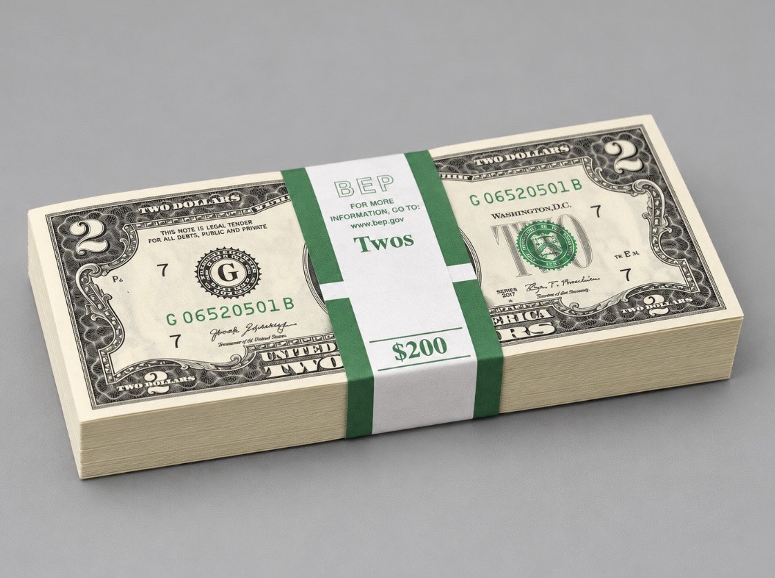(100) US $2 Federal Reserve Notes - $200 Total Uncirculated Sequential Notes