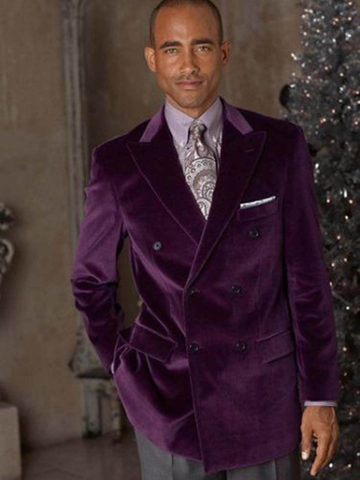 Men Smoking Purple Double Breasted Jacket Blazer Coat Wedding Dinner Party Wear 