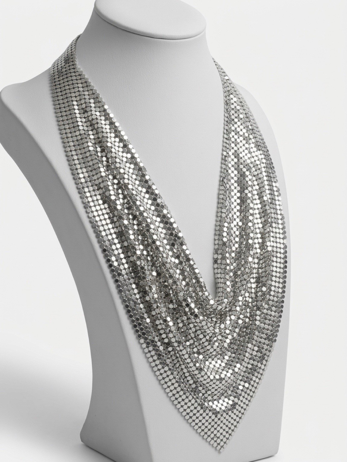 VTG Whiting & Davis Silver Tone Mesh Scarf Bib Statement Necklace Disco Retro VTG Whiting & Davis Silver Tone Mesh Scarf Bib Statement Necklace Disco Retro