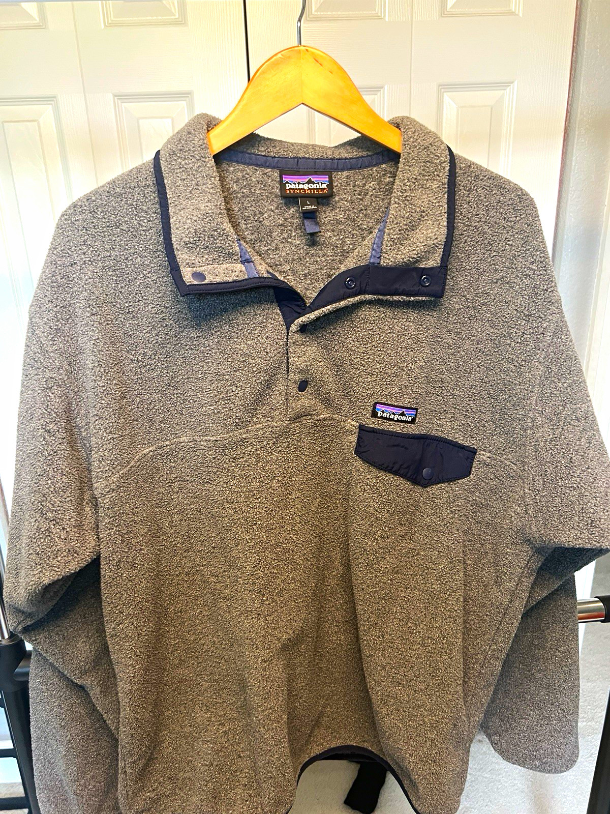 Patagonia Synchilla Snap-T Fleece Pullover Gray Navy Trim Mens Size Large L