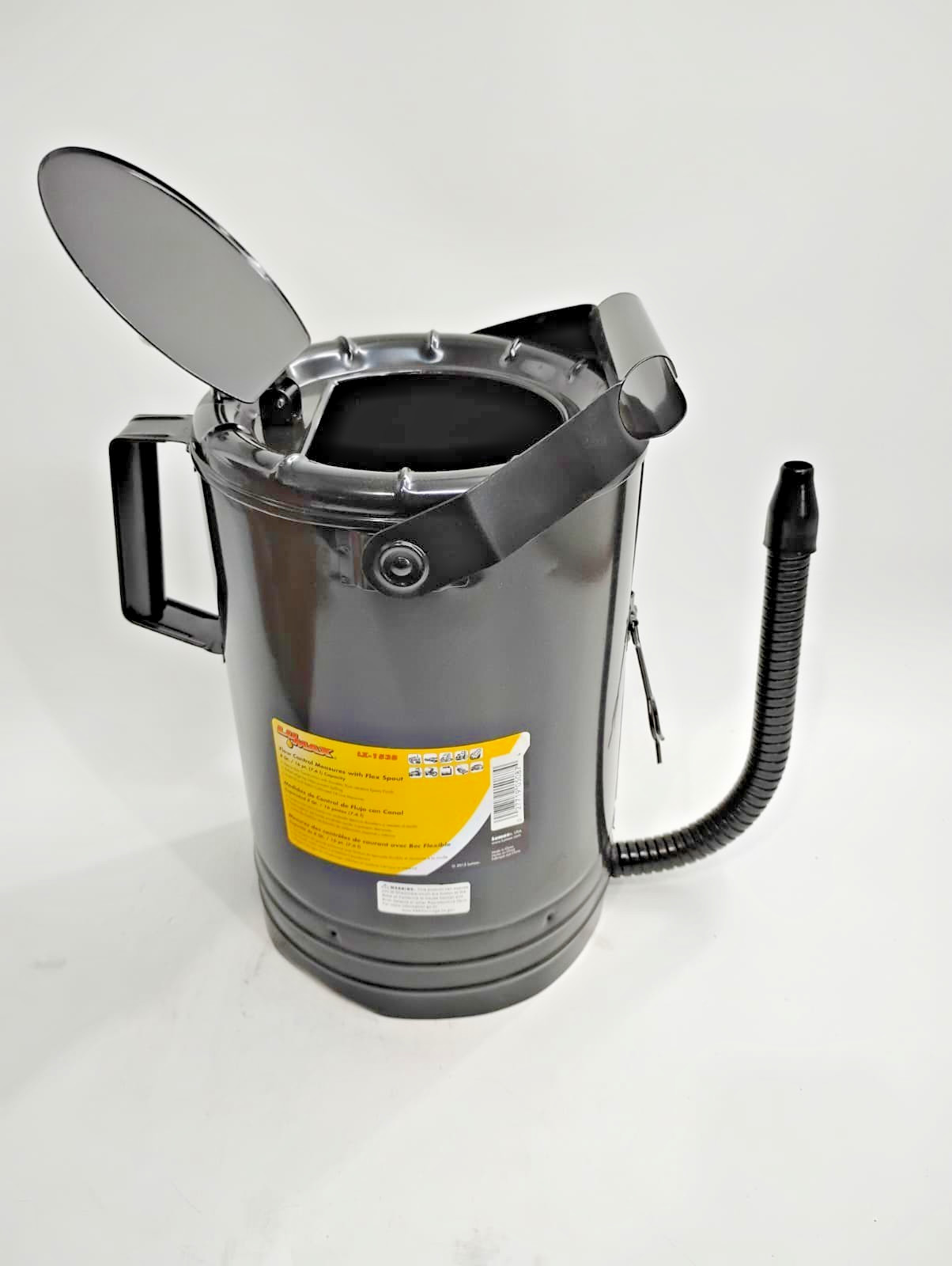 LUMAX LX-1538 Black 8 Quart Flow Control Measure Can with Flex Spout. Self-Lock LUMAX LX-1538 Black 8 Quart Flow Control Measure Can with Flex Spout. Self-Lock