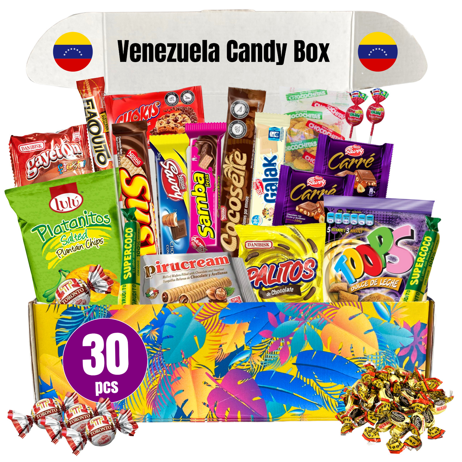 LATIN SABOR Venezuela Food Sweet Snacks Gift Crate Box Assorted Cookies Mixers