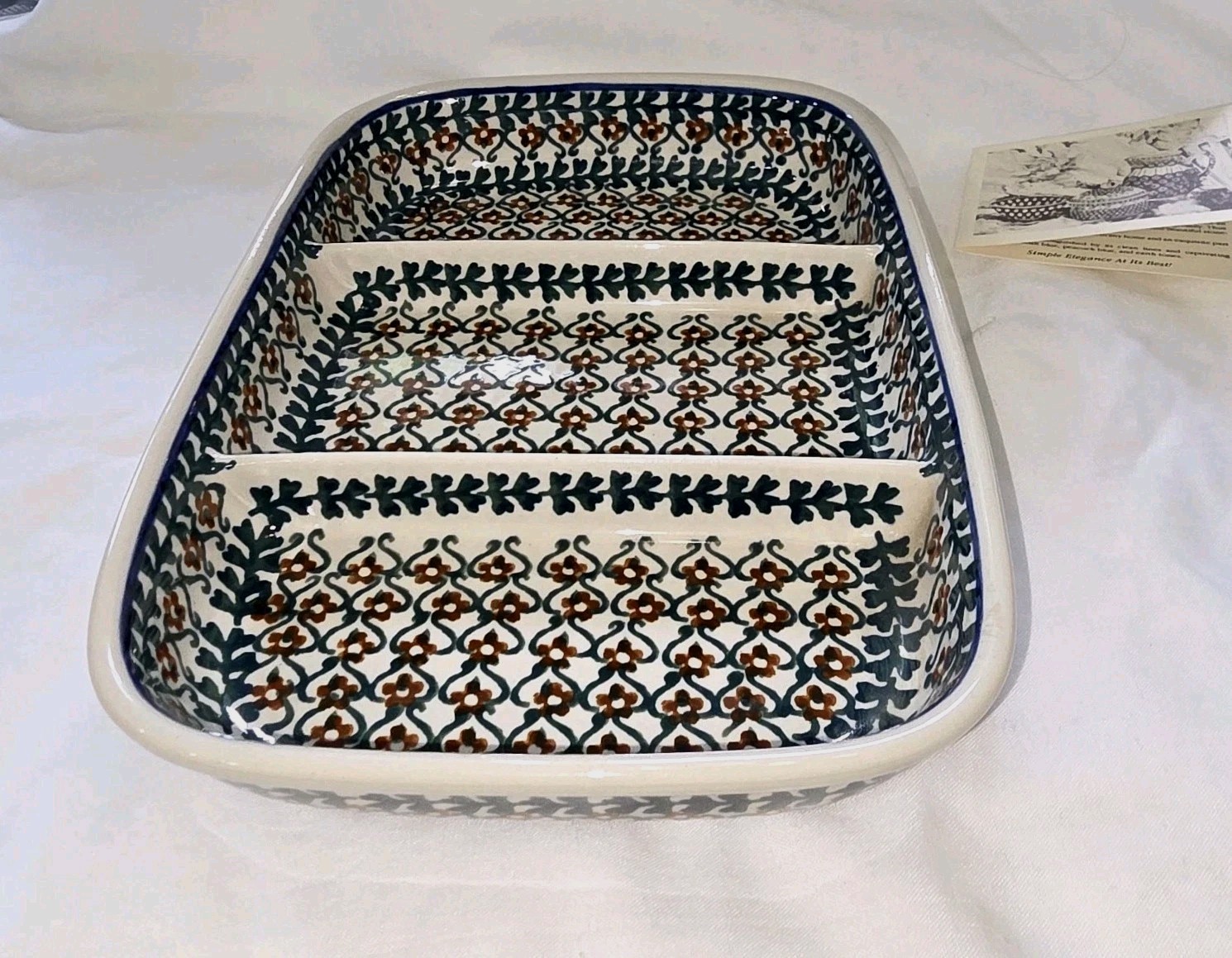 Boleslaweic Unikat Three Compartment Divided Stoneware Serving Dish Poland 9\