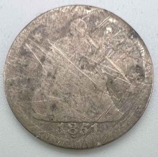 1851-O Seated Liberty Half Dime Silver Coin, Fair/AG Old US H10C, Semi Key Date