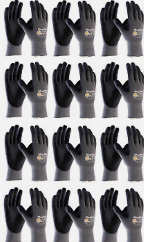 MaxiFlex Ultimate 34-874 Micro Foam Nitrile Work Gloves 12 Pck Gray/Blk, M/L/XL