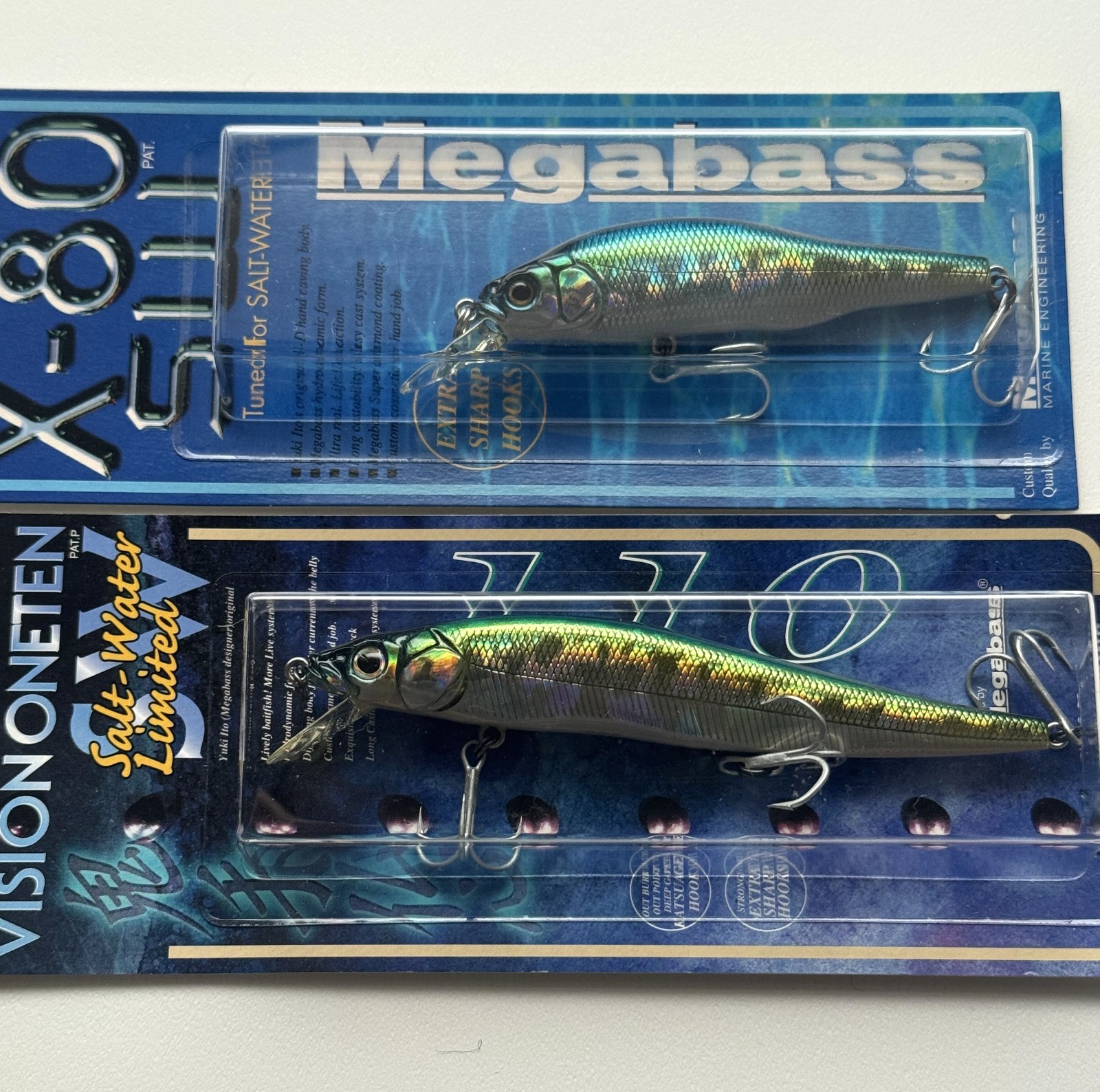 Megabass Vintage Vision Oneten SW & X-80 SW Lot of 2 Blue Card NIP JDM Rare