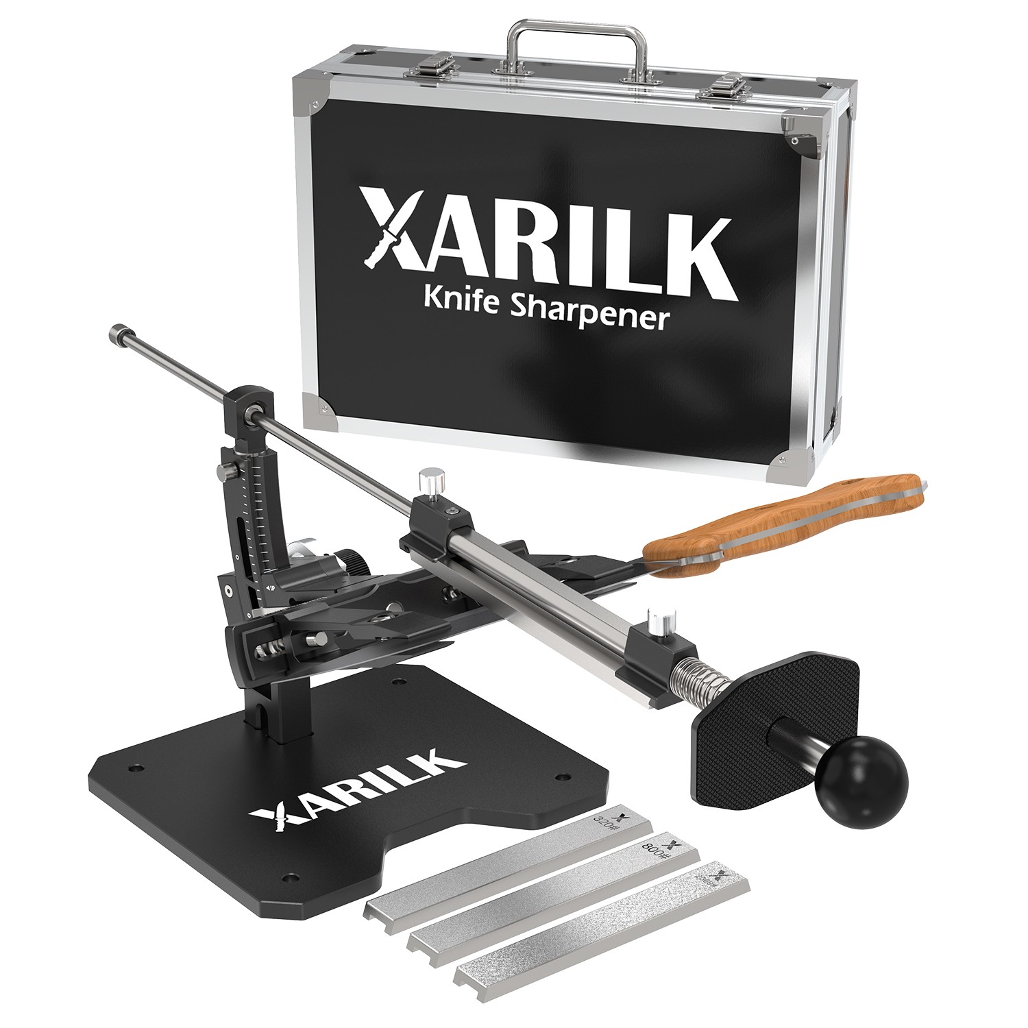 XARILK GEN3 Knife Sharpening System With Hard Case 3 Diamond Stones 320 800 2000