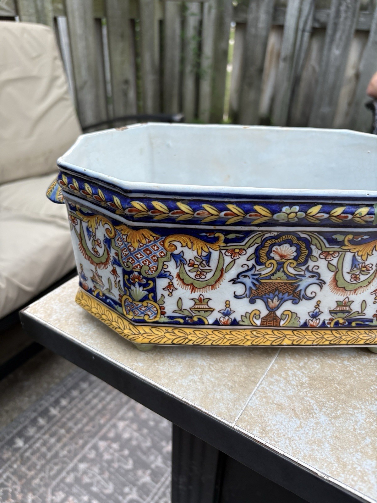 Vintage French Faience Jardiniere Planter Géo 3631 France Hand Painted Floral