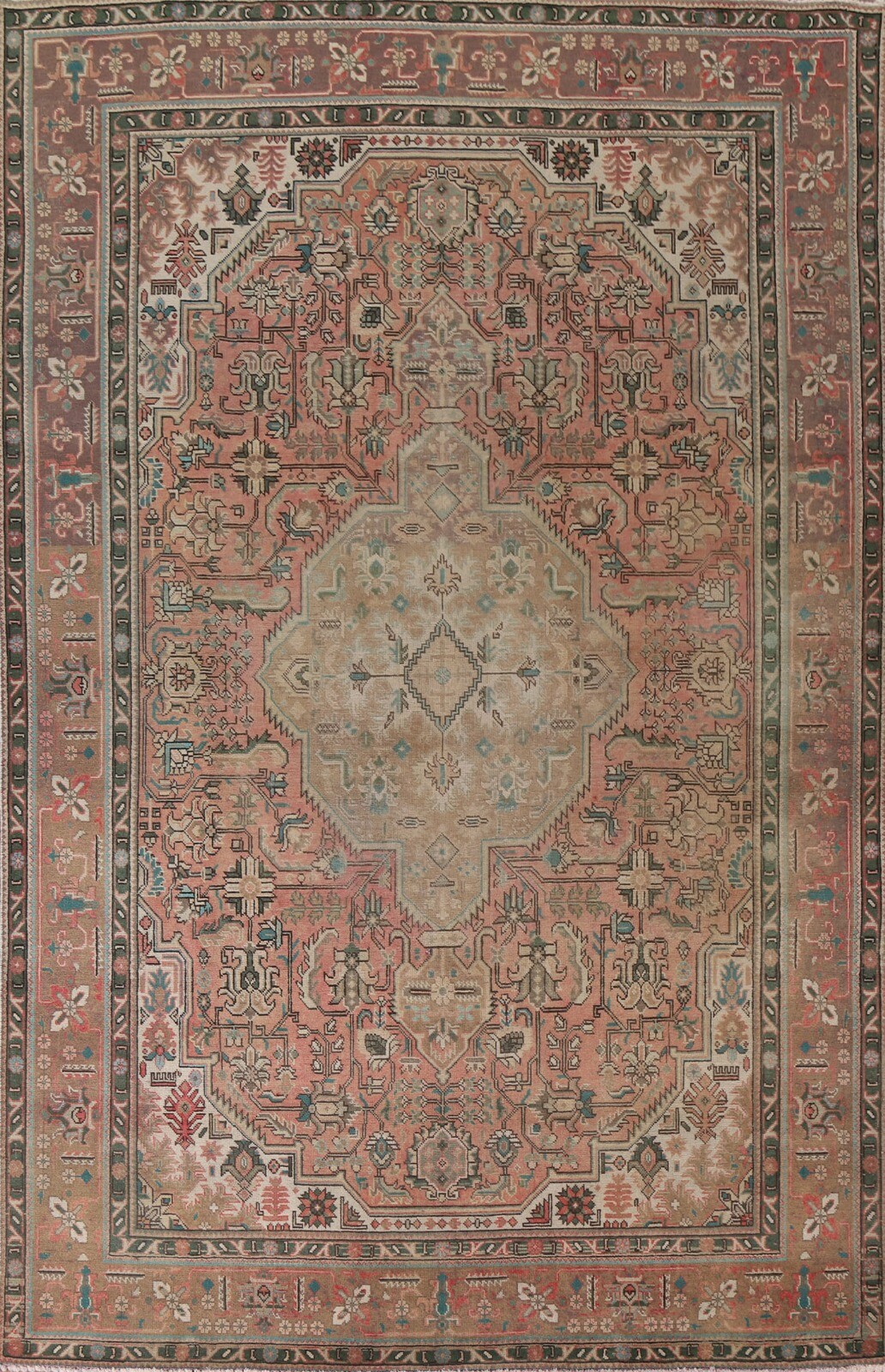 Vintage Muted Pink Traditional Tebriz Area Rug 7\'x10\' Wool Hand-knotted Carpet