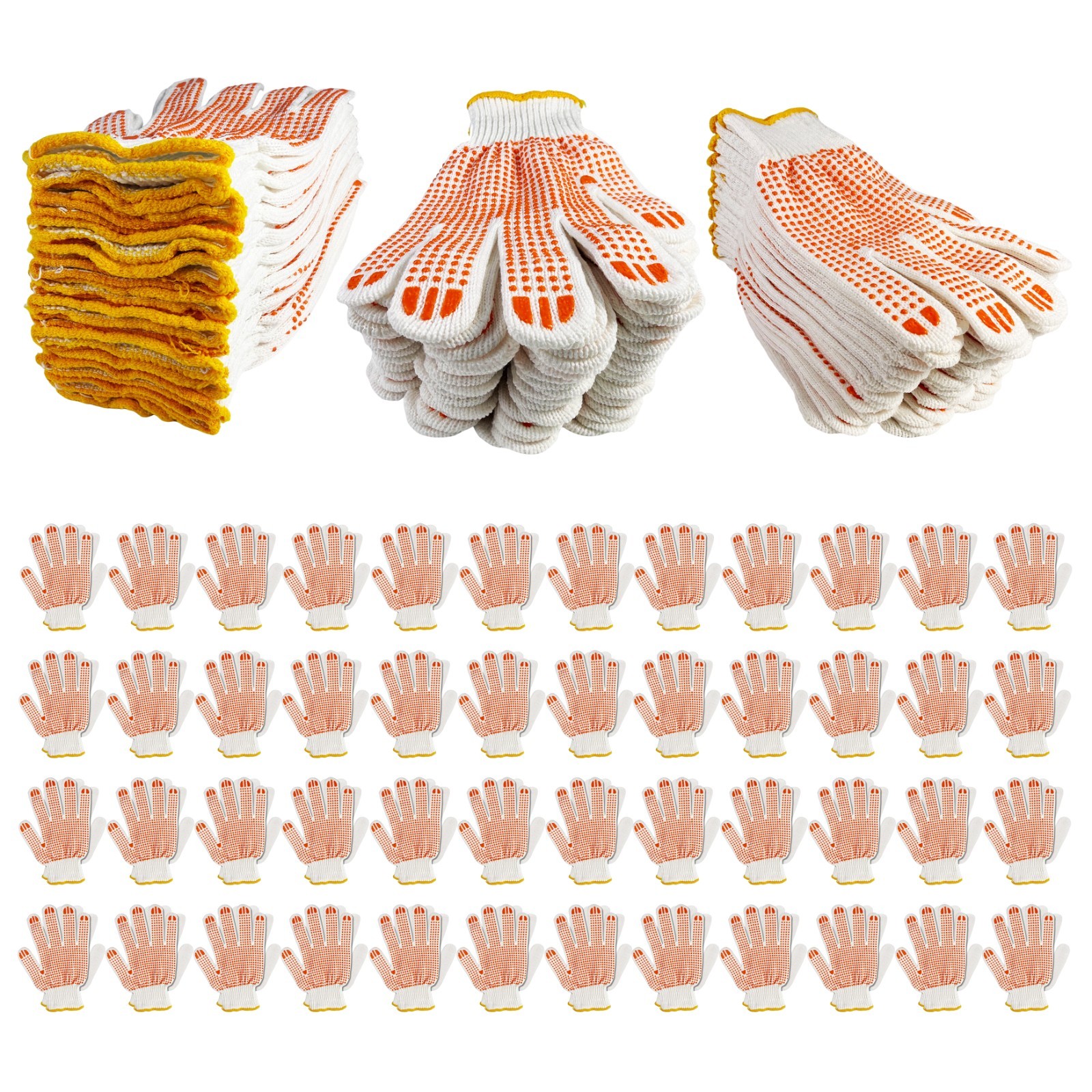 48 Pairs Cotton Grip Work Gloves Bulk Safety Protection Non-Slip PVC Rubber Dots