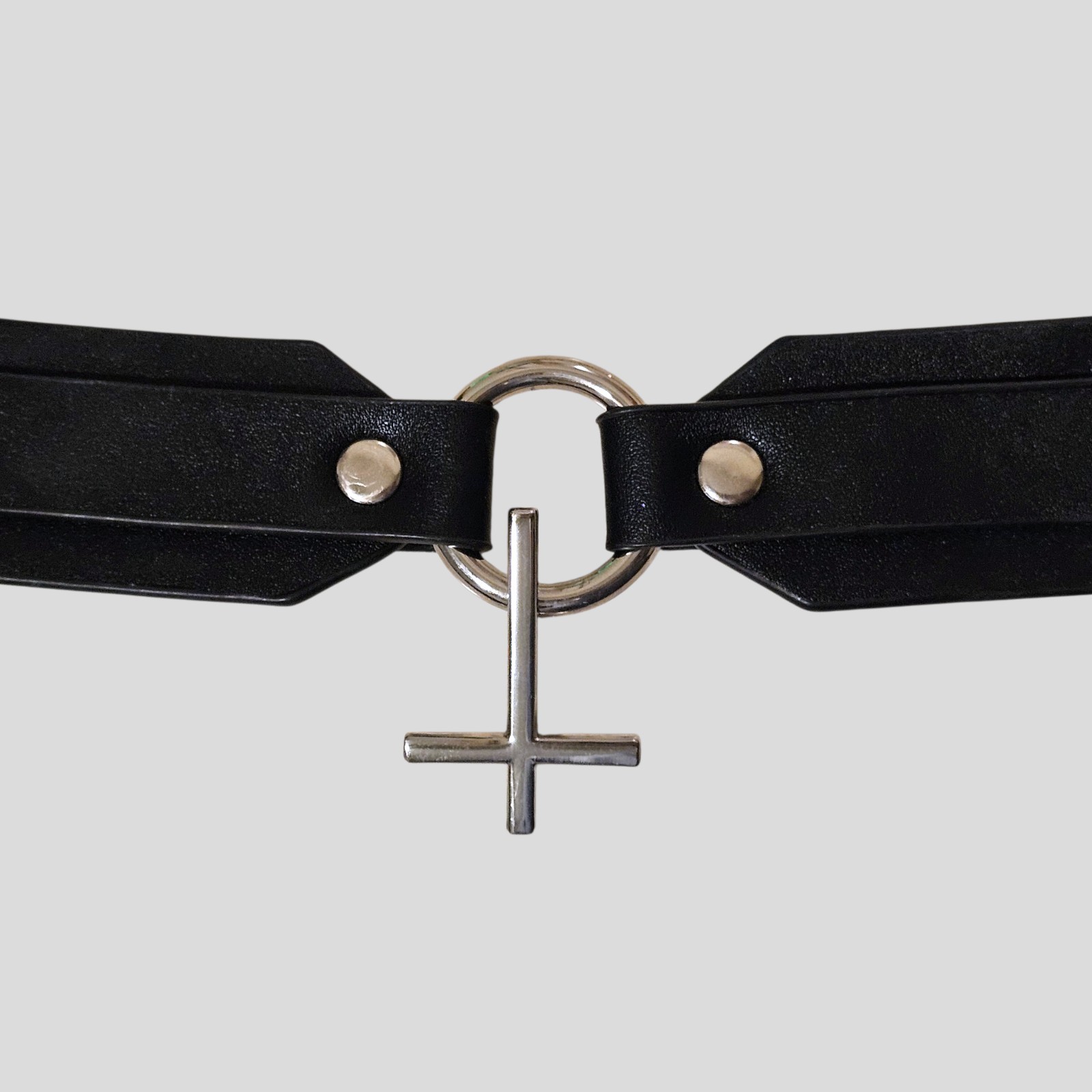 Killstar Black Leather Choker Collar Necklace Gothic Punk Silver Tone Cross Alt 