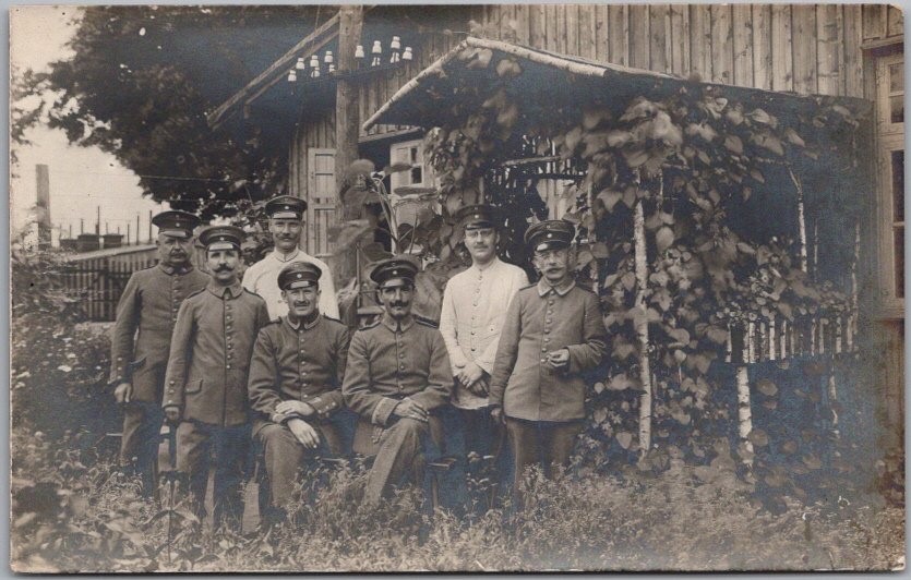 1910s WWI Military Real Photo RPPC Postcard / Officers Posing in Front of House