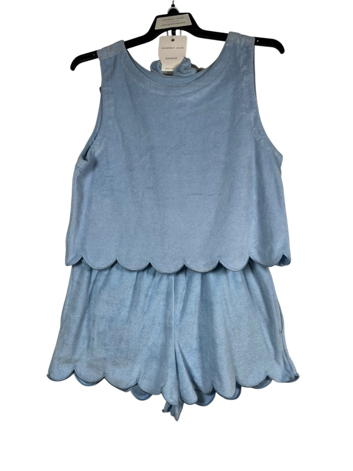 NWT Sincerely Jules Sz M Top Shorts Lt Blue Lounge Set Scalloped Edge Terry New NWT Sincerely Jules Sz M Top Shorts Lt Blue Lounge Set Scalloped Edge Terry New