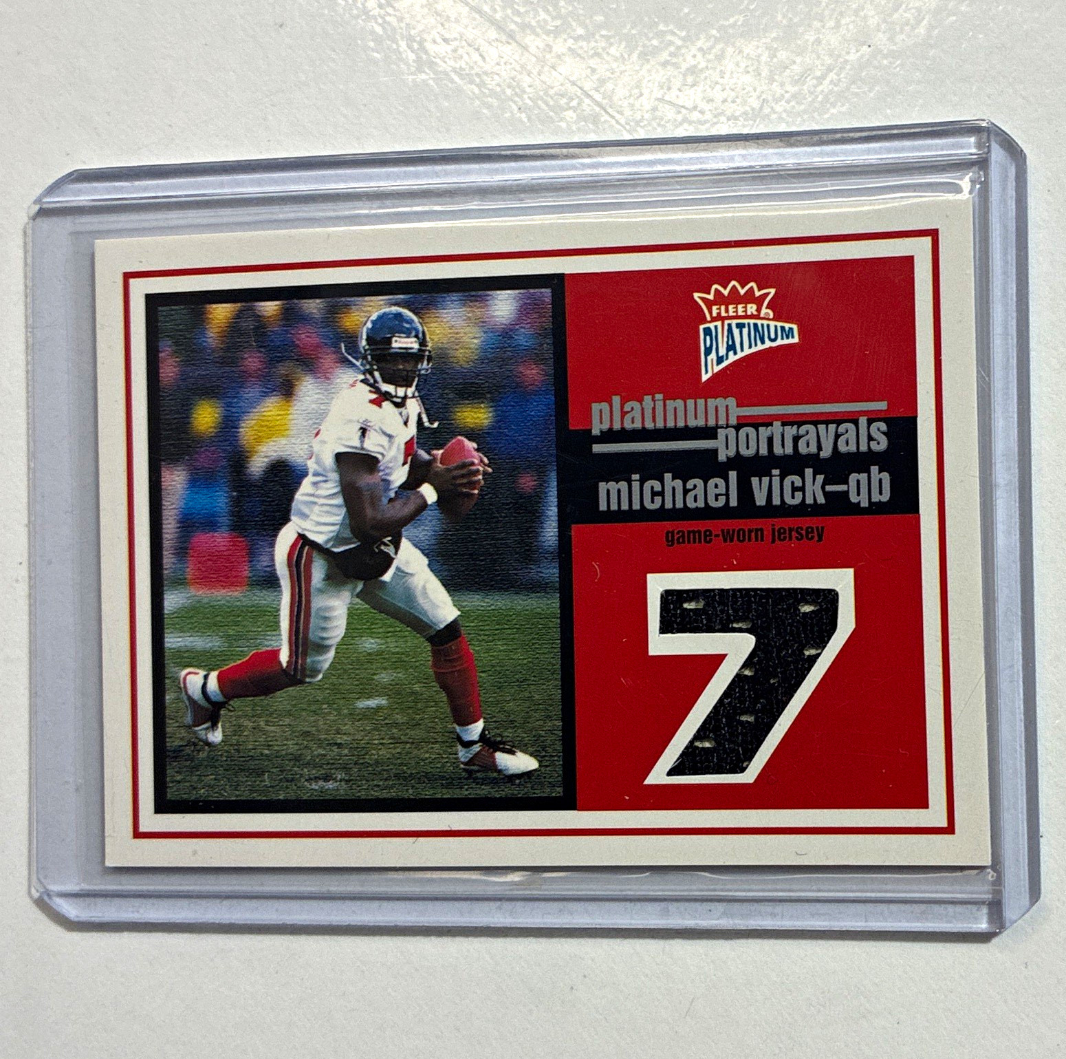 Fleer 2003 Fleer Platinum Michael Vick Platinum Portrayals Jersey PP-MV Falcons Fleer 2003 Fleer Platinum Michael Vick Platinum Portrayals Jersey PP-MV Falcons