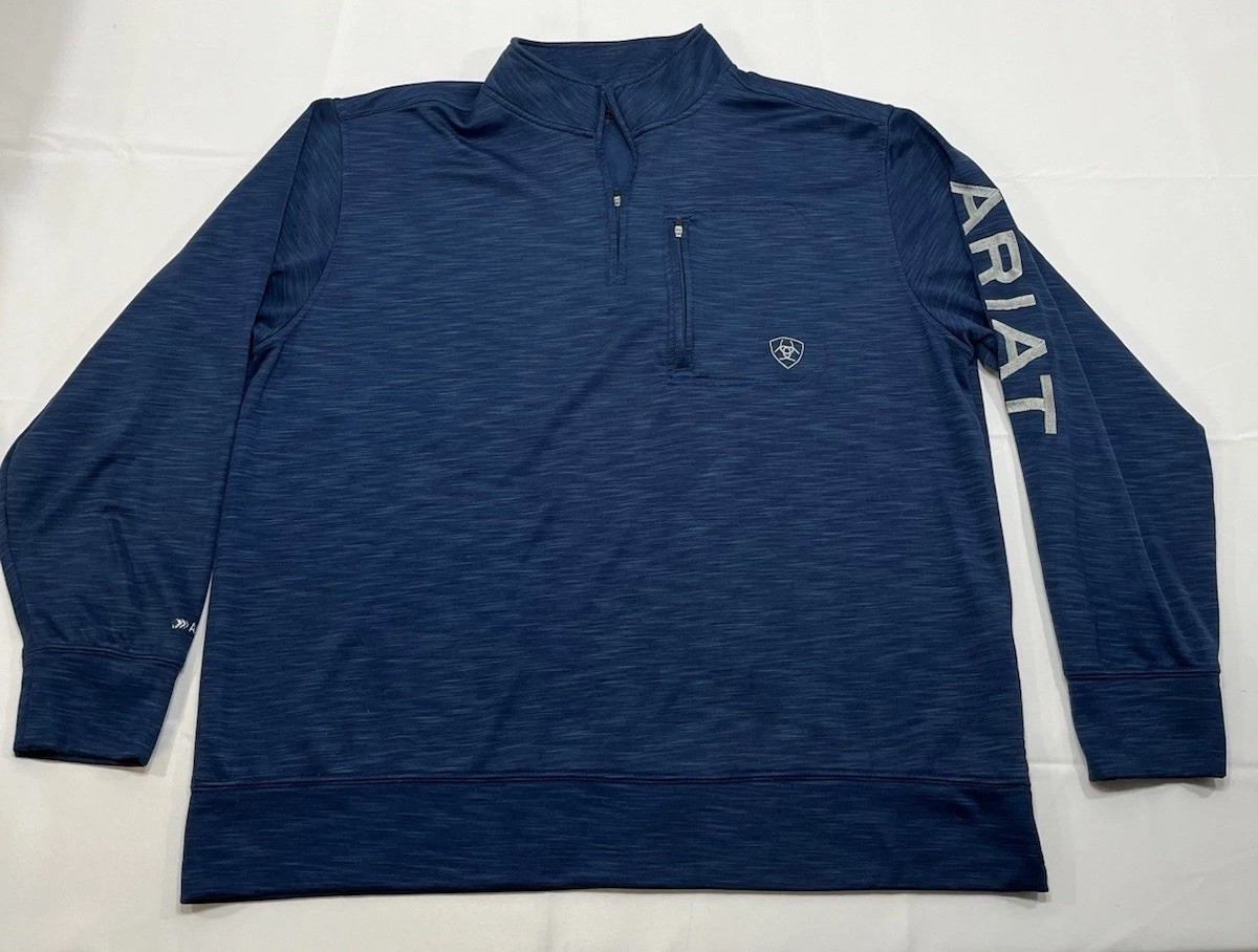AriatTek Cold Series 1/4 Zip XL Navy Spellout Logo Sleeve Performance Fleece