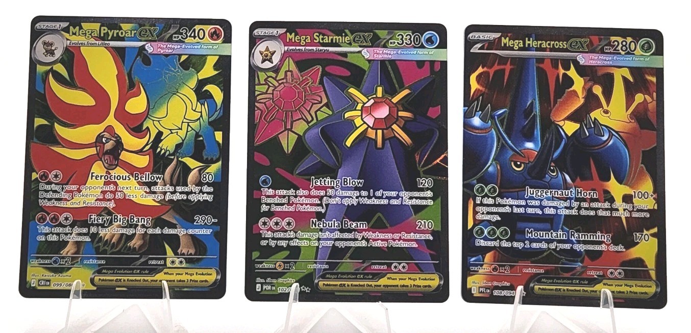 Mega EX 3-Card Lot Mega Heracross 108 - Mega Starmie 102 - Mega Pyroar 099🔥🔥🔥