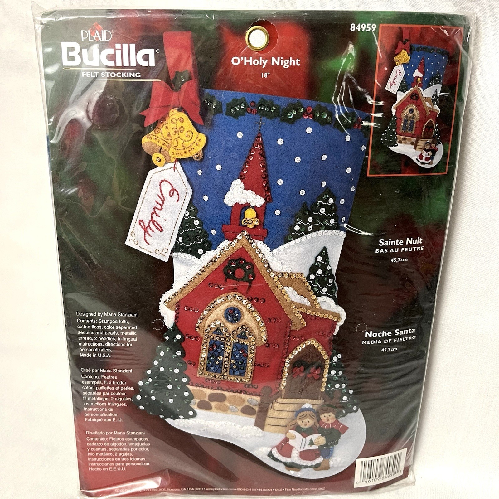 2003 Plaid Bucilla O Holy Night Felt Stocking Kit Craft Christmas Church 84959