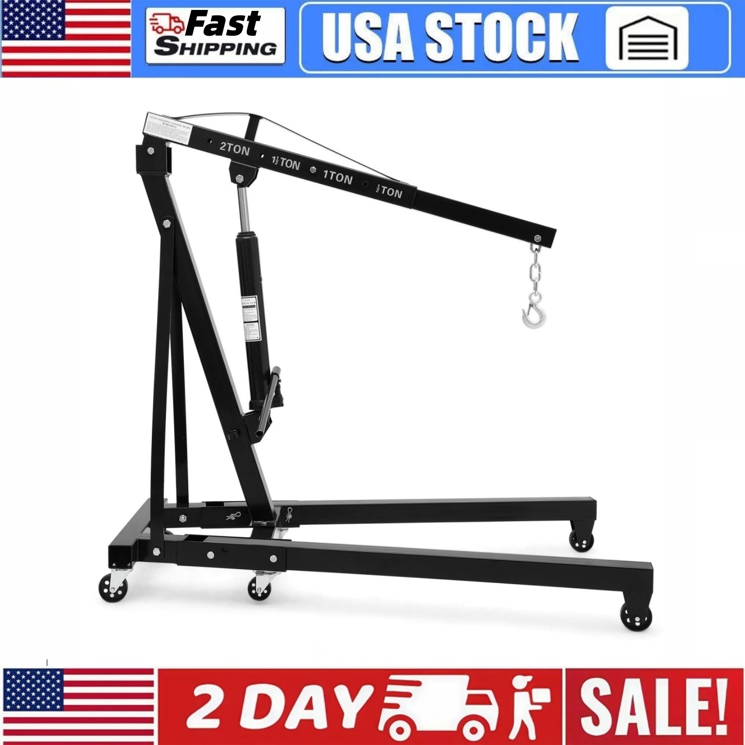 Garvee 2 Ton 4400 LBS Folding Engine Hoist Heavy Duty Engine Lift Hydraulic