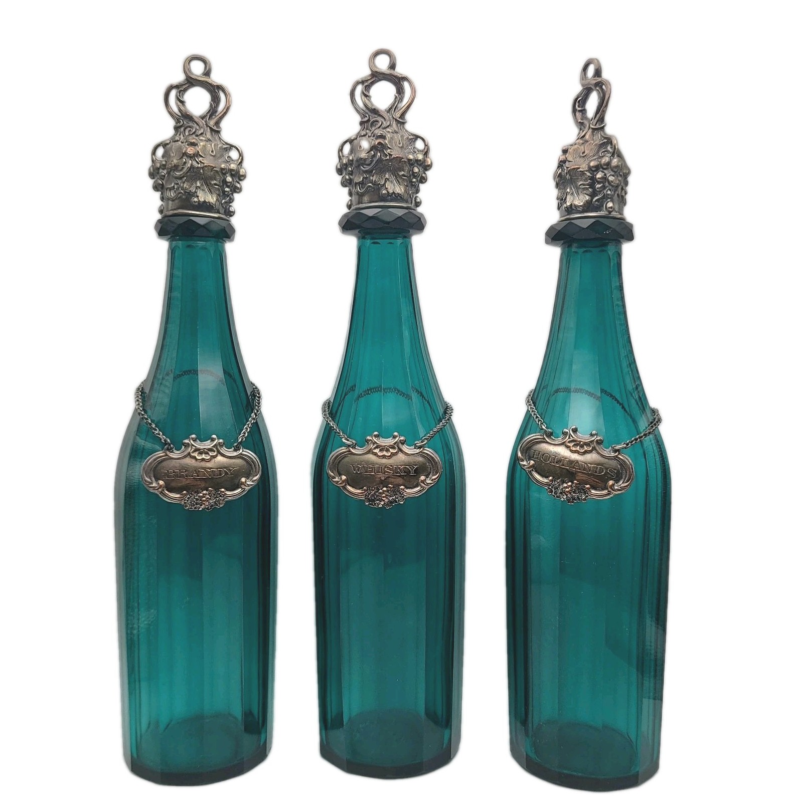 19th Century Serving Bottles Emerald Green Decanters 19th Century Serving Bottles Emerald Green Decanters