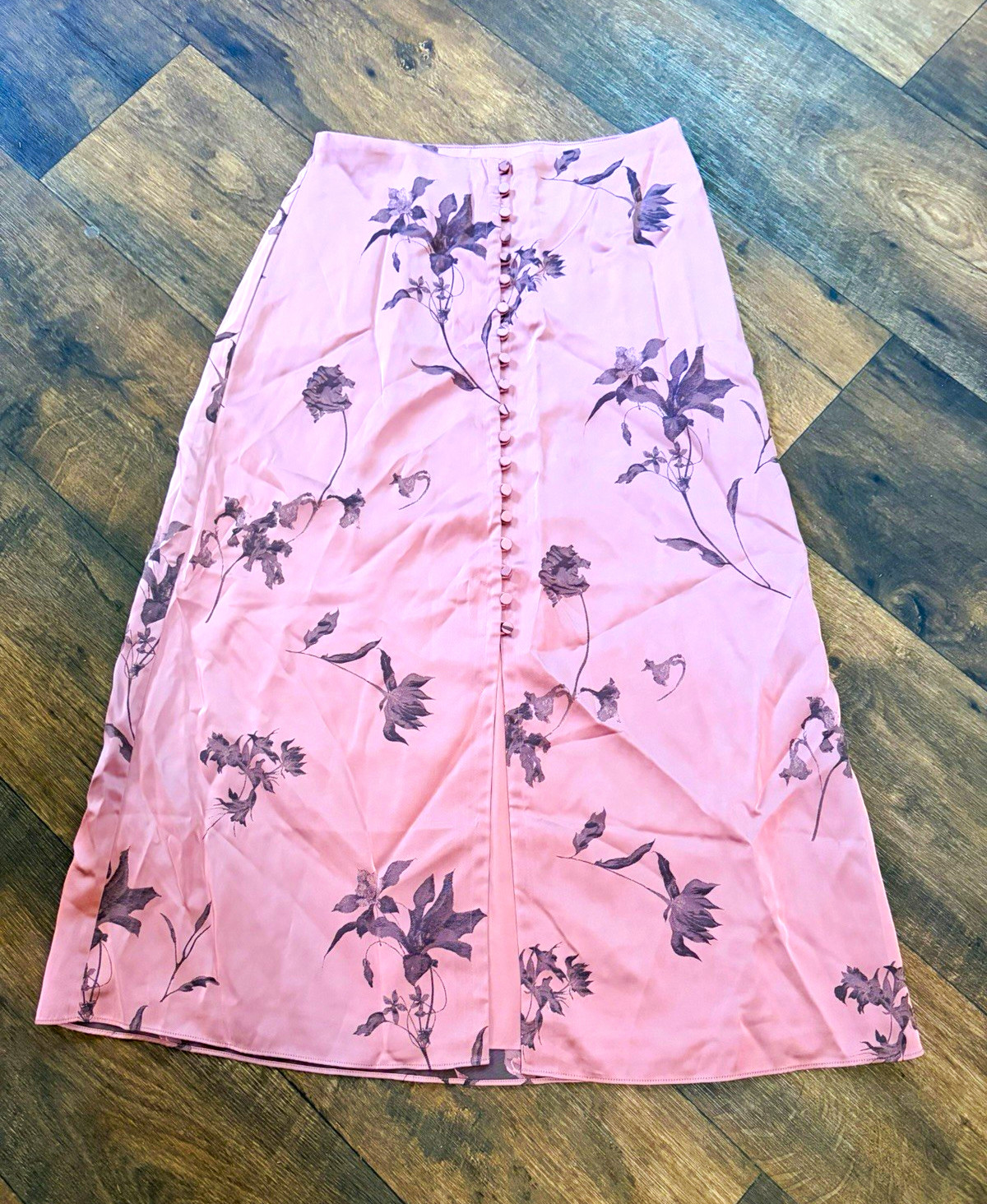 Club Monaco Pink Floral Midi Skirt Sz 6 Button Front Romantic Practical Magic