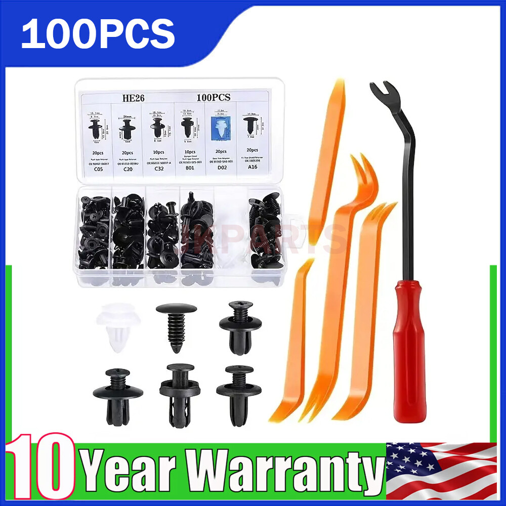 100Pcs Bumper Clips Retainer Auto Car Rivets Fastener Fender-Push Pin Trim +++