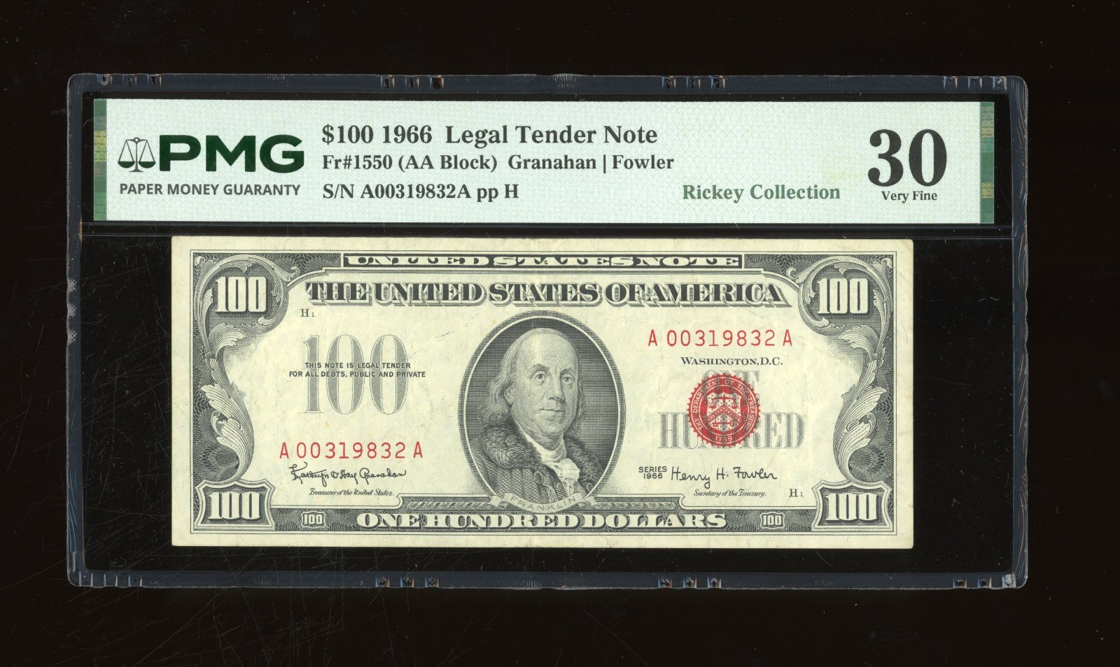 DBR 1966 $100 Legal Fr. 1550 PMG 30 Serial A00319832A DBR 1966 $100 Legal Fr. 1550 PMG 30 Serial A00319832A