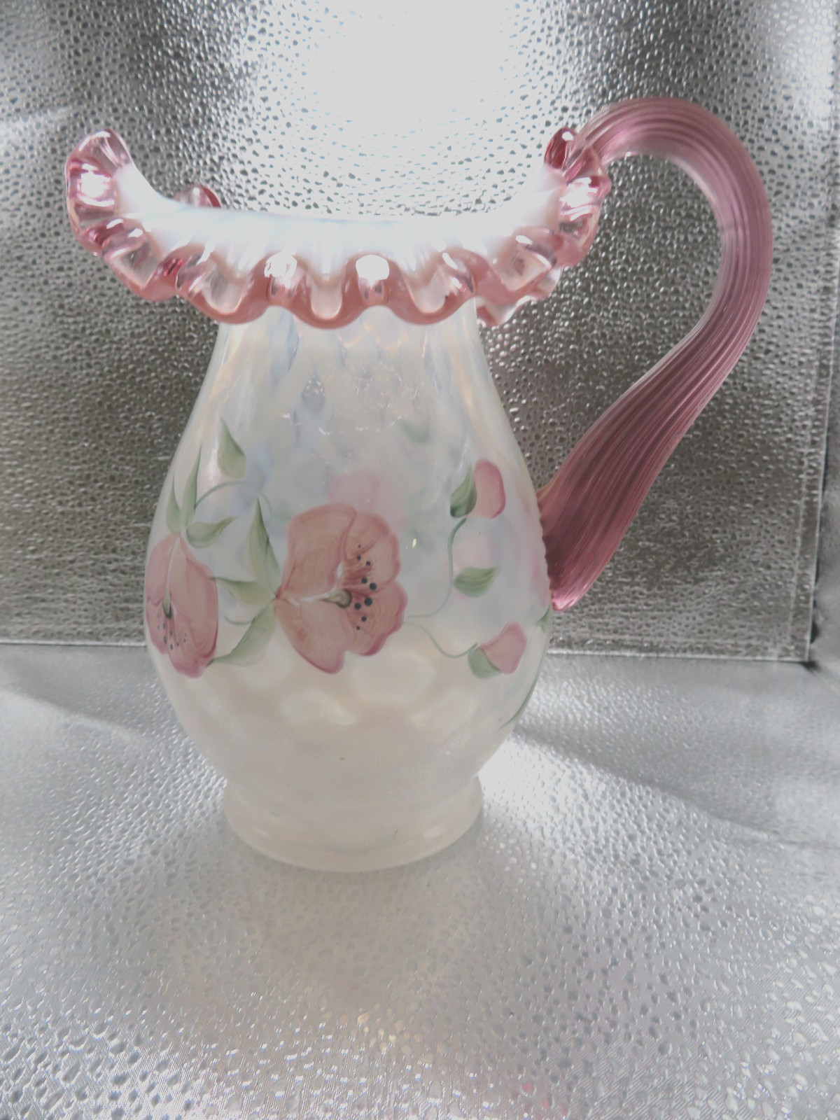 1998 Fenton French Opalescent Trellis Ruffled Edge Pitcher- Hp - K. Lupardus 1998 Fenton French Opalescent Trellis Ruffled Edge Pitcher- Hp - K. Lupardus