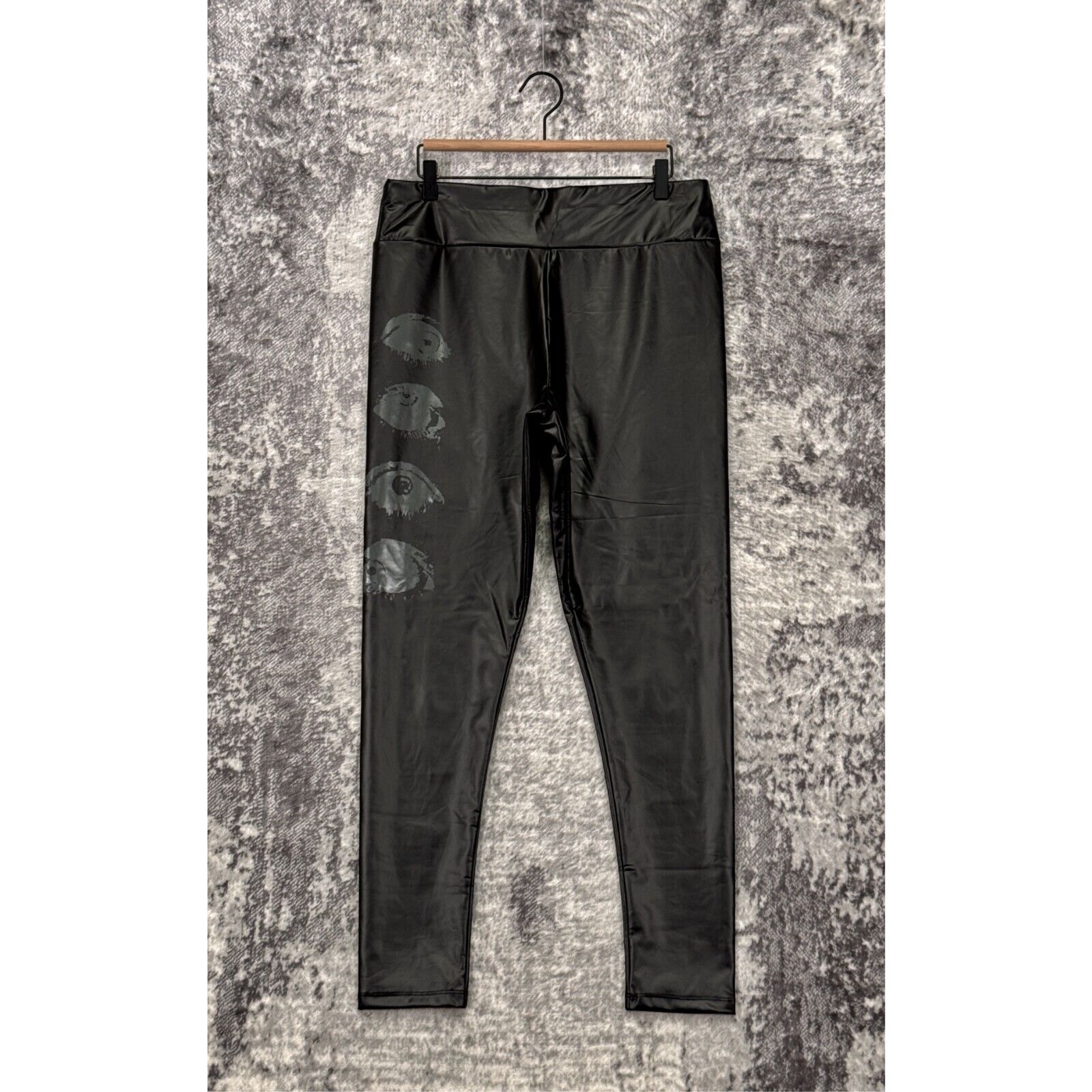 New KILLSTAR Leggings XXL Womens Black Faux Leather Eye Graphic Pull On