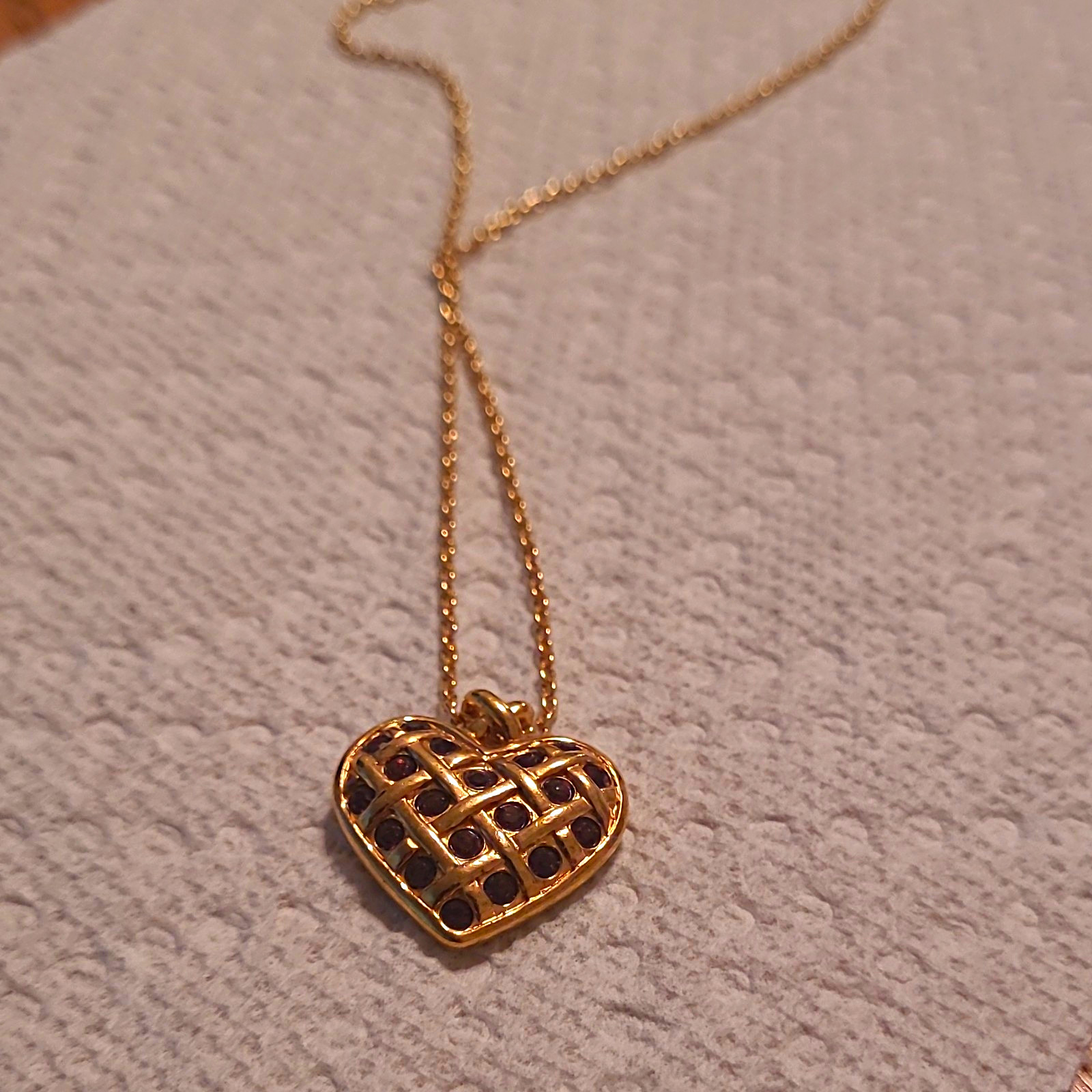 14K Yellow Gold Heart Charm Pendant Necklace Cable Chain Lobster Clasp Signed