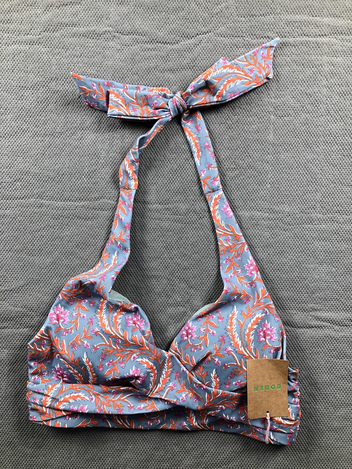 Boden Bikini Top Womens 8 Blue Floral Halter Padded Lined Stretch S0199 NWT