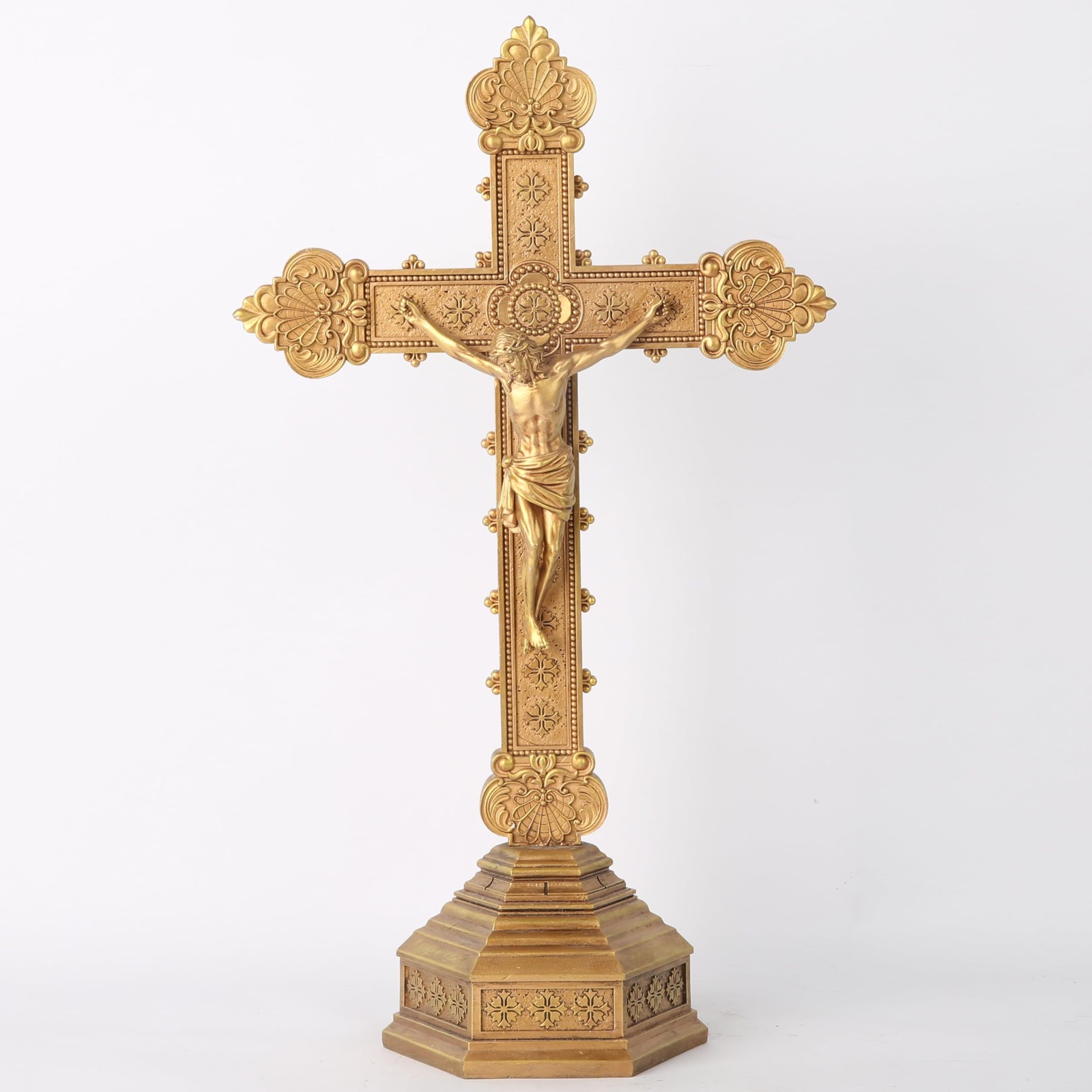 Bc Catholic Jesus Crucifix Standing Cross For Home Altar, Gold Crucifix Decor Bc Catholic Jesus Crucifix Standing Cross For Home Altar, Gold Crucifix Decor
