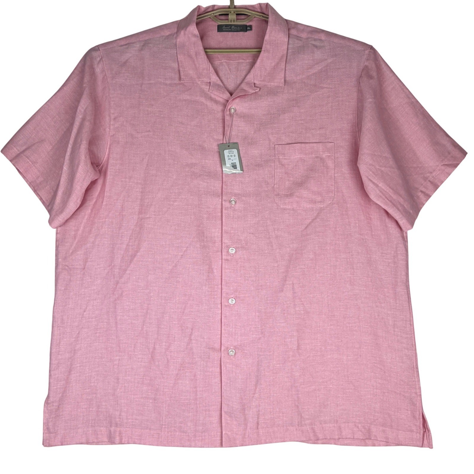 Daniel Cremieux Shirt Mens XL Pink Linen Tencel Herringbone Camp Collar NWT