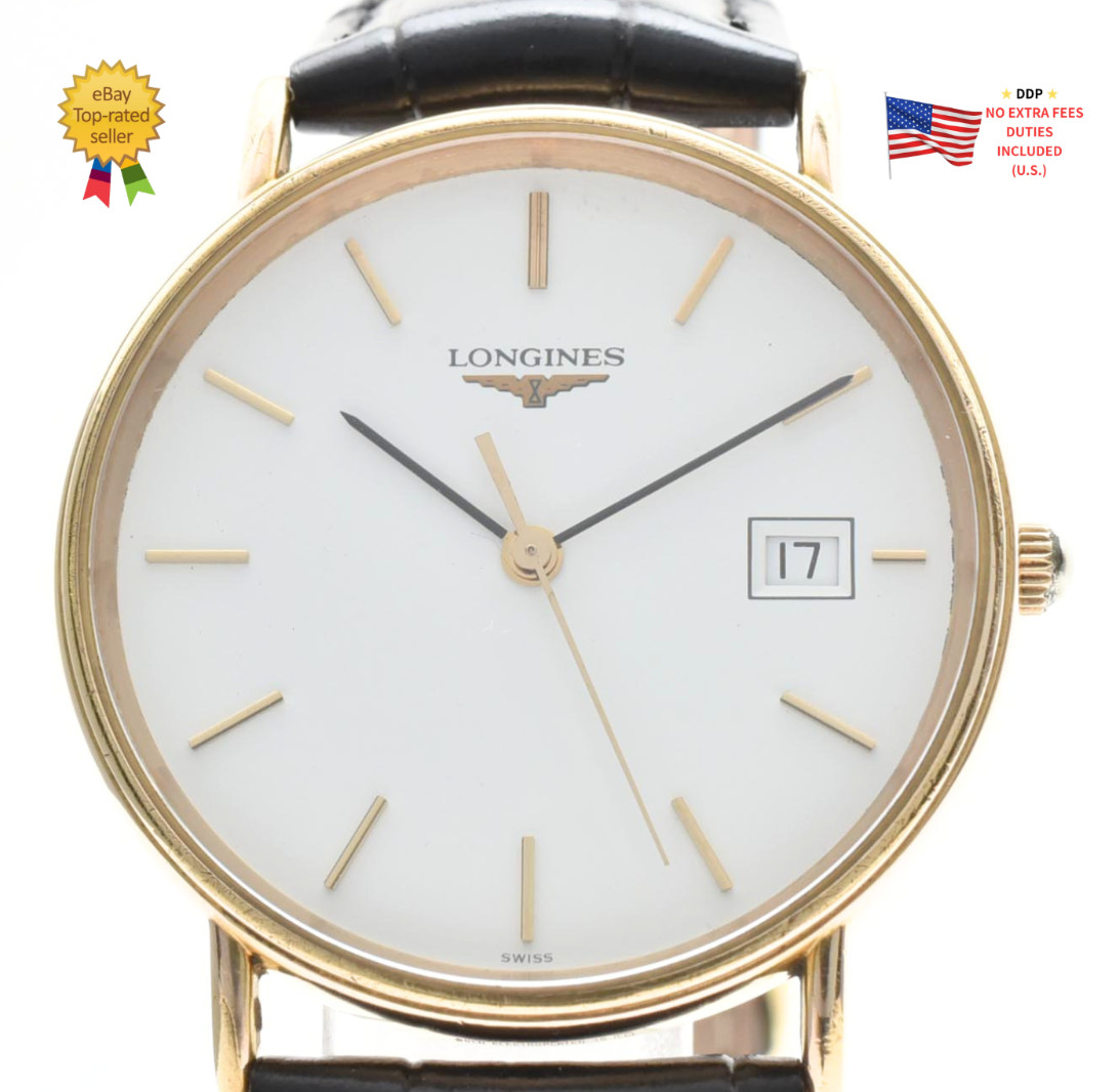 ▶️ Vintage [Exc+5] LONGINES Presence 156 6801 Gold Round Quartz 33mm Men\'s JAPAN