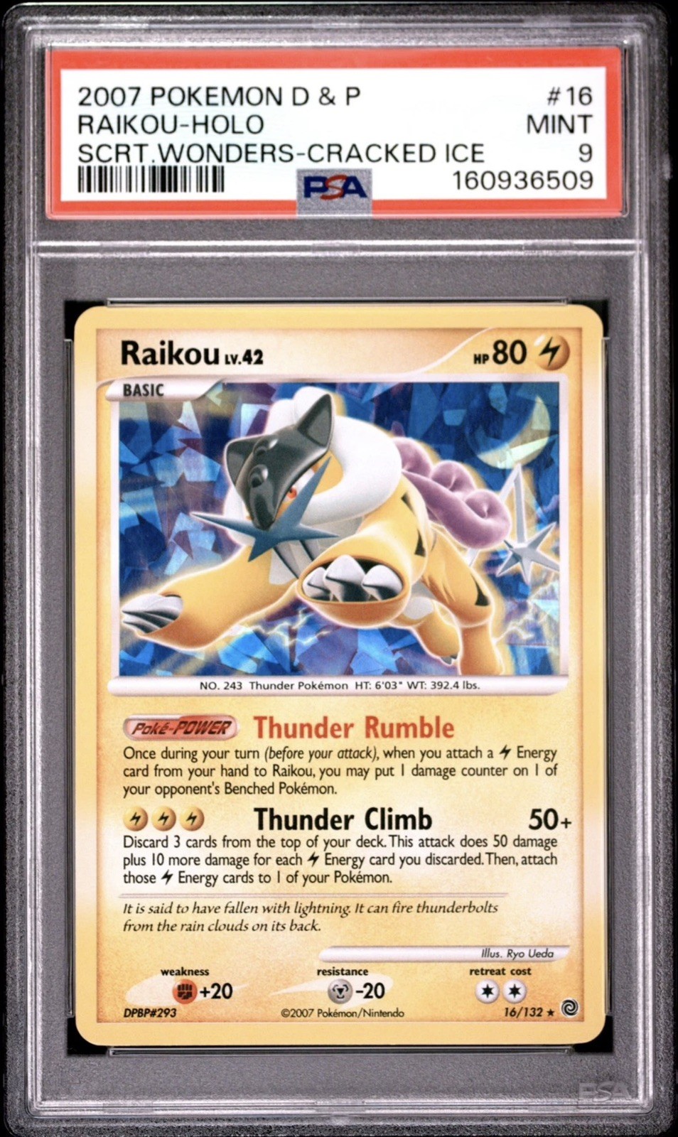 RAIKOU HOLO 16/132 CRACKED ICE SECRET WONDERS POKEMON PSA 9 RAIKOU HOLO 16/132 CRACKED ICE SECRET WONDERS POKEMON PSA 9