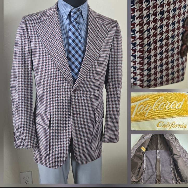 Awesome VTG 1960s / 1970s Men 40R Sport Coat Blazer Disco Jacket Taylored Cali